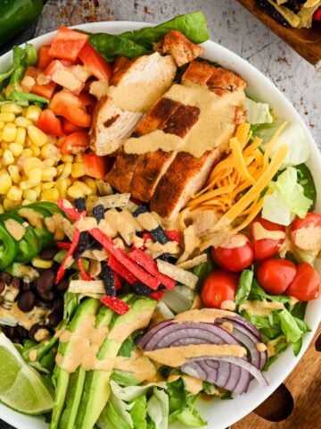 Above shot of southwest chicken salad.