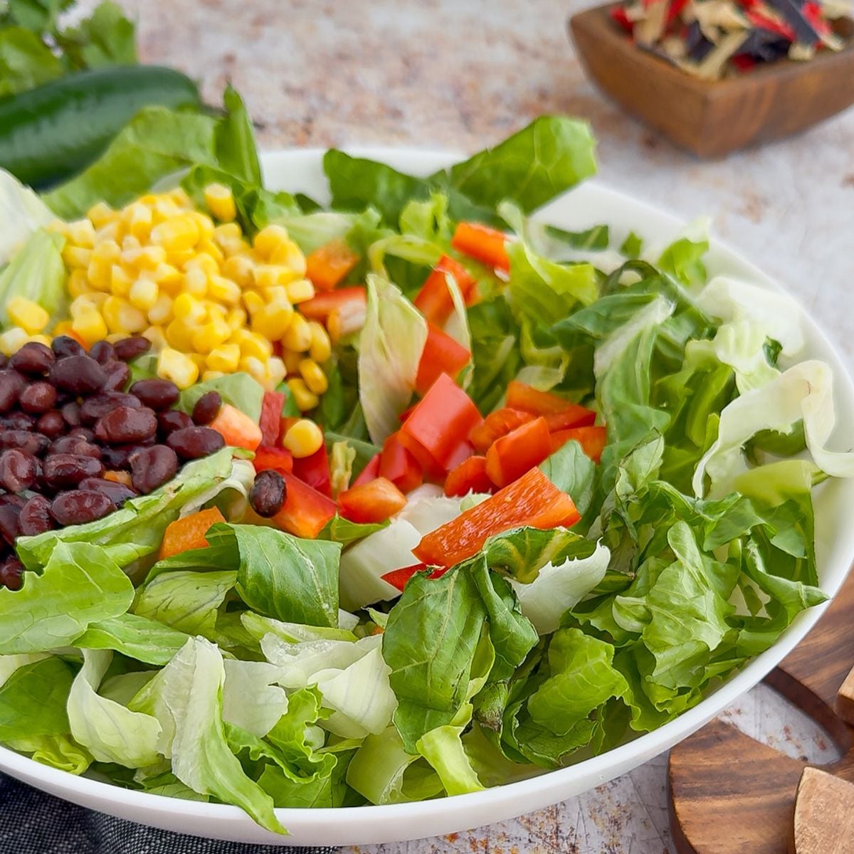 Assembling the southwest salad.