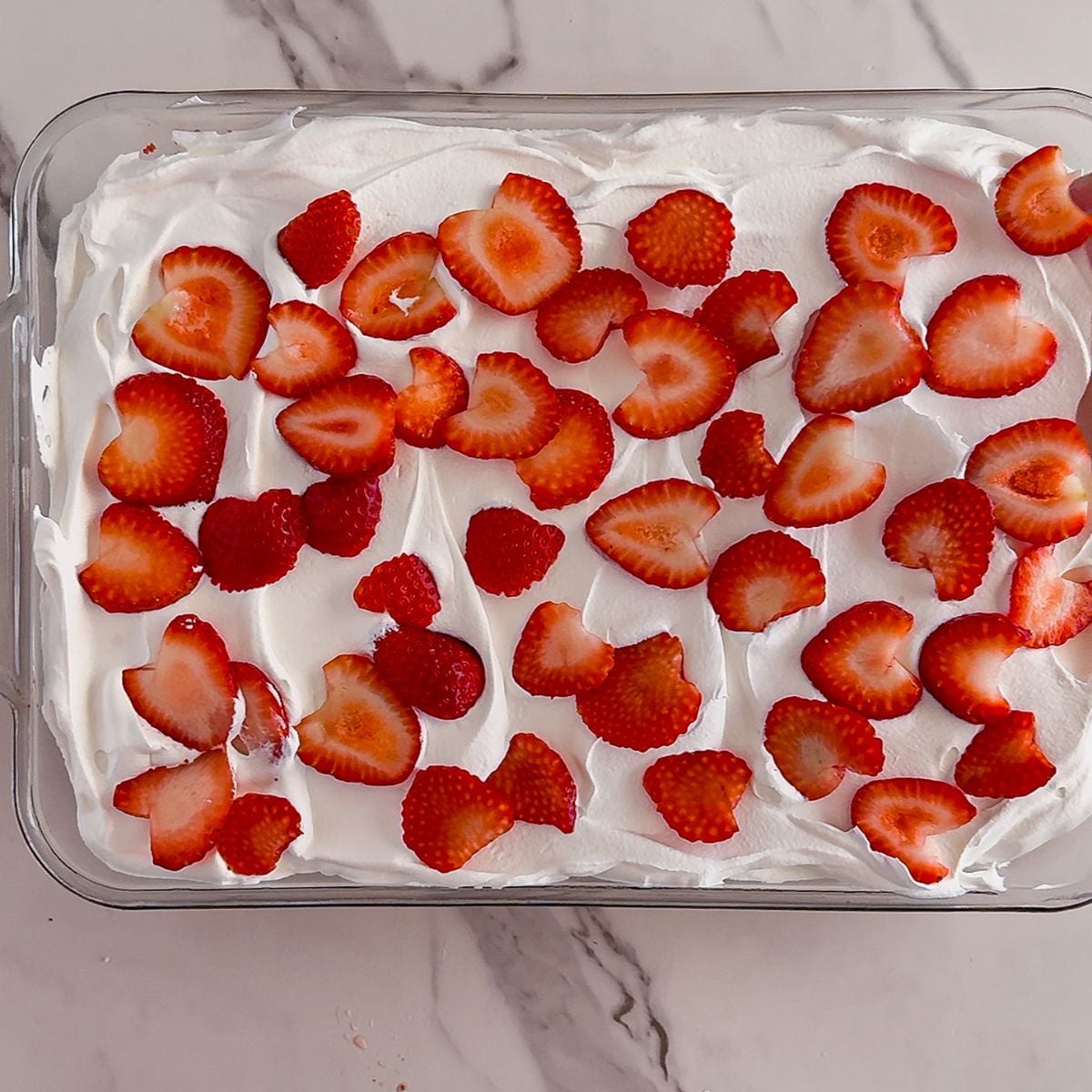 Strawberry poke cake.