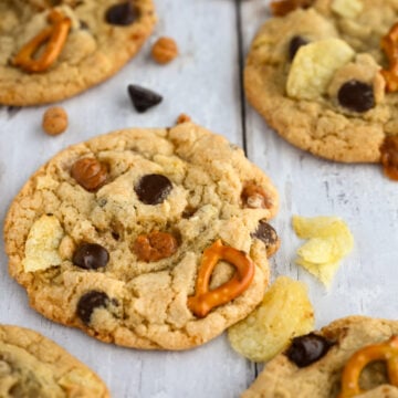 Parchment paper with Kitchen Sink Cookies.