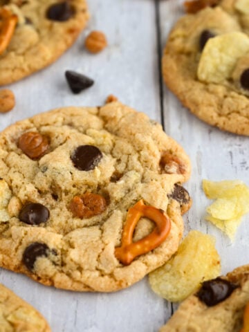 Parchment paper with Kitchen Sink Cookies.