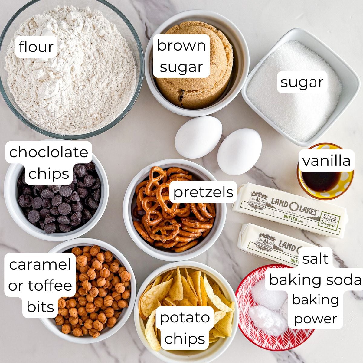 Ingredients for kitchen sink cookies.