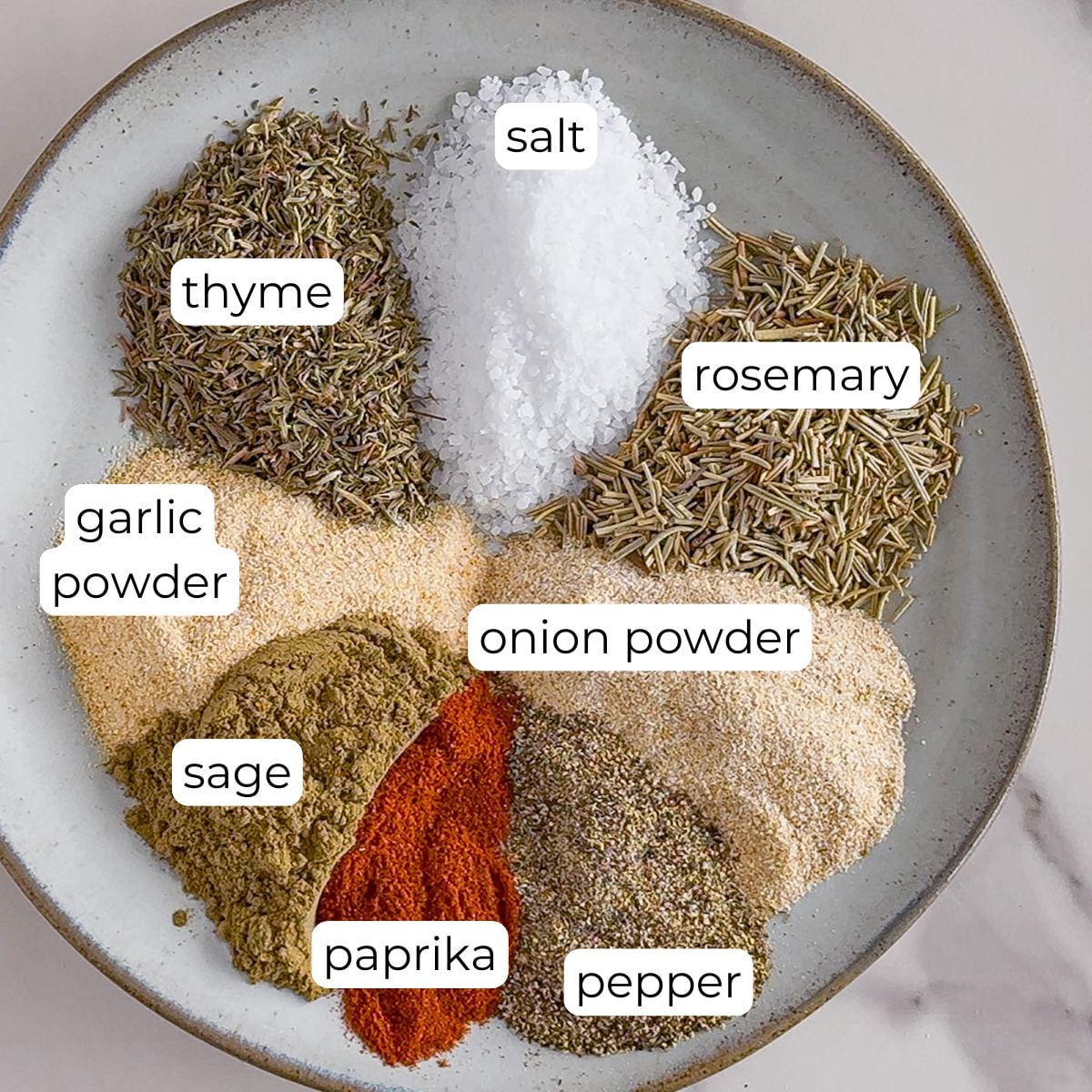 Ingredients for turkey seasoning.